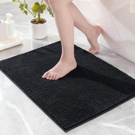 Tapis de Bain Doux en Chenille, 40 x 60 CM, Noir (1/5)