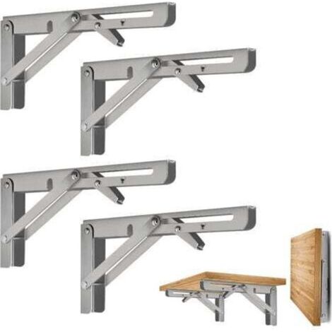 4 Pièces Équerre Pliante 30cm,Support Console Pliable,Supports D' étagères Pliants Charge,Equerre Etagere,Lourds Support Console Pliable Rétractable Murale en Acier Inoxydable pour Garage,Cuisine