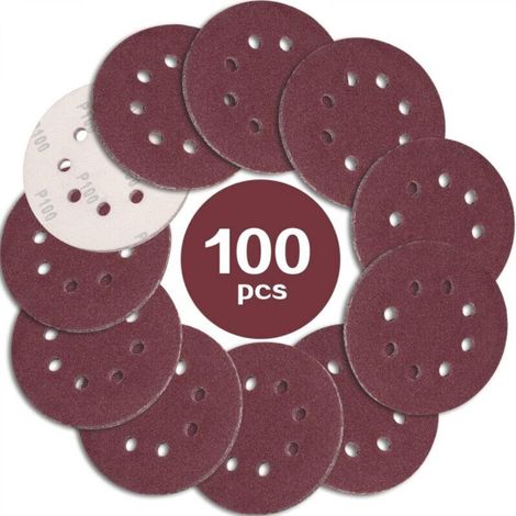 Ineasicer 100PCS 125mm Sanding Disc, 100 Grit, 8-Hole Abrasive Paper Sanding Discs, Ideal for Sanding/Polishing with Random Orbital Sanders (1/2)