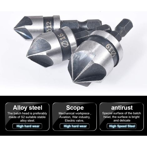 Lot de 3 mèches à fraiser (12 mm/16 mm/19 mm) pour le travail du bois Lot de métal à changement rapide (1/5)