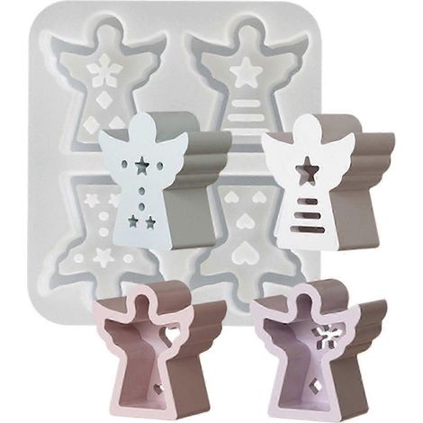 Moule en silicone souple pour décoration intérieure, 4 motifs, moule pour bougeoir en forme d'ange, moule en plâtre compatible avec la lumière ambiante (1/5)