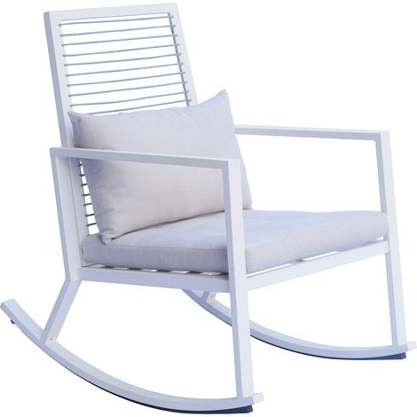 Sedia a Dondolo da Giardino 65x91x89 cm con Cuscino in Alluminio Bianco