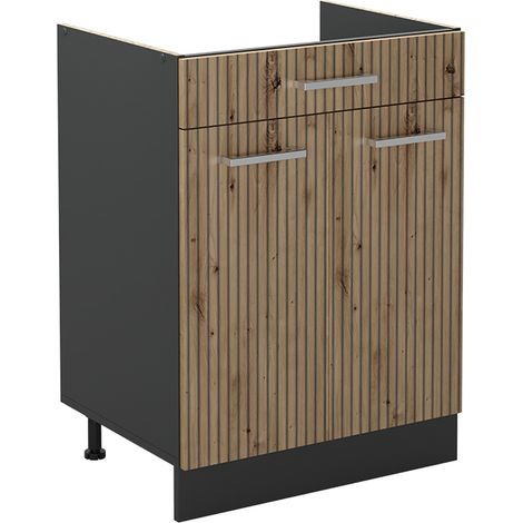 Mueble bajo de cocina R-Line, Roble artesanal/Antracita, 60 cm con cajón sin encimera, Vicco (1/5)