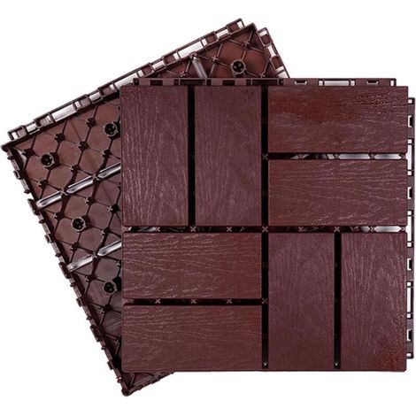 Piastrelle quadrate in composito legno-plastica per pavimentazione esterna, ad incastro, per tetti, giardini, patii e pavimenti in parquet autoposanti (Marrone scuro, 30x30 cm, 1 pz)