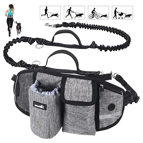 Kaelt - Laisse pour chien Mains libres Laisse pour chien Absorption des chocs Confort Coutures réfléchissantes Idéal pour la course à pied Jogging et la marche Blanc cassé (1/4)