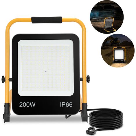Randaco LED Baustrahler Arbeitsleuchte 200W 16000LM Kaltweiß LED Fluter mit 3M Kabel und Wasserdicht IP66 Strahler für Innen-und Außenbereich