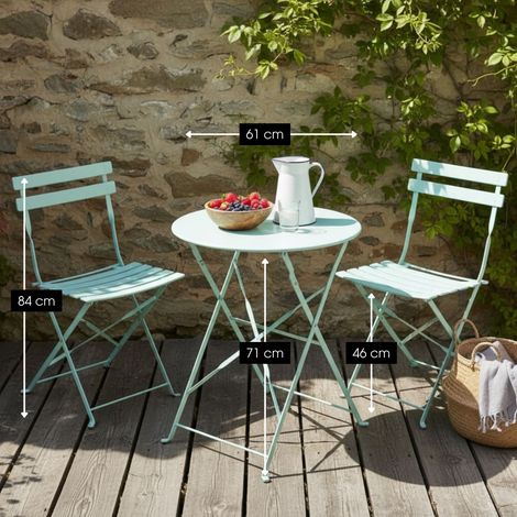 Salon de Jardin Bistrot 3 Pièces avec Table Ronde et 2 Chaises en Métal Vert Clair - PANGIVO (1/5)