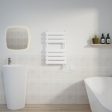 Flat Electric Towel Rail Thermostatic Timer White 650x400mm (1/5)