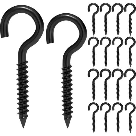 Lot de 40 crochets à visser noirs - M5 x 80 mm - M5 x 80 mm - Avec filetage à bois - En acier au carbone - Crochets de plafond pour hamacs - Câble fixe - Suspension de fleurs (1/5)