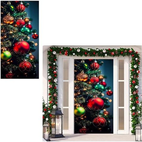 Housse de porte d'entrée de Noël en tissu élastique, décoration de Noël. (1/5)