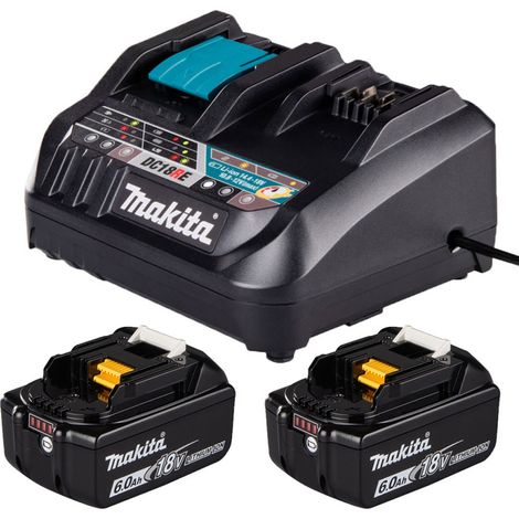 MAKITA Pack de 2 Batteries Li-Ion 18V 6Ah BL1860B + Chargeur rapide DC18RE