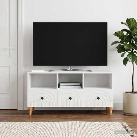 Meuble TV Blanc Brillant 102 x 34,5 x 50 cm Bois d’ingénierie vidaXL (1/5)