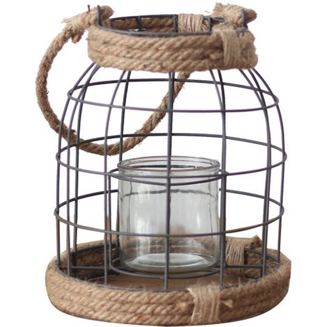 Portavelas portátil, farol rústico de hierro y cristal, marrón, tamaño S/L, para colgar o colocar de pie, para uso interior y exterior, bodas y fiestas. (1/5)