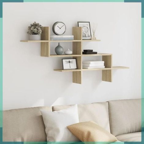 853265 étagère murale chêne sonoma 124,5x18x60,5 cm bois d'ingénierie (1/5)