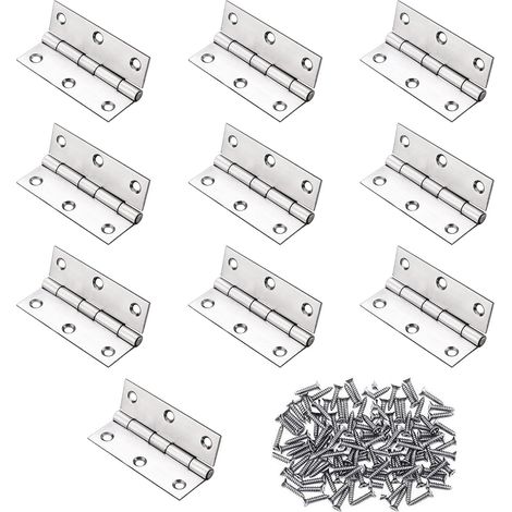 Klappscharniere aus Edelstahl 55x34mm für Holztüren - 10 Stück, geräuschlos, inklusive 62 Schrauben für Möbel und Schränke
