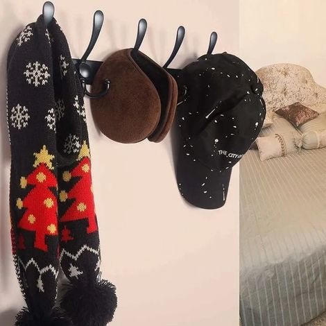 Filiyano-Tringle à vêtements murale avec 5 crochets, acier antirouille, crochets de salle de bain ou de salon, 40 cm, noir [D]