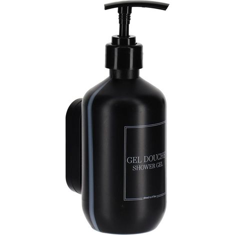 Distributore di gel doccia in plastica da 380 ml con supporto a parete per il fissaggio o 3m - nero - Tendance