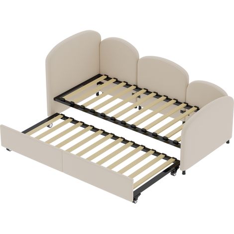 Cama diván 90 x 200 cm de terciopelo beige con cajón de almacenamiento HOMVRA (1/5)