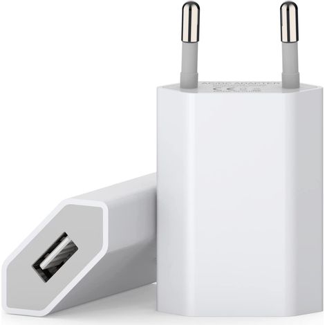 Lot de 2 Prise Secteur USB, Universel(5V 1A) , Chargeur Apple USB Adaptateur Prise pour iphone, iPad, Samsung Galaxy etc (blanc) (1/5)