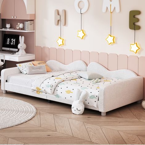 Kinderbett 214,5 x 95 x 42 cm aus MDF mit weißem Plüschbezug, platzsparend, ohne Matratze – MEUBLIV (1/5)