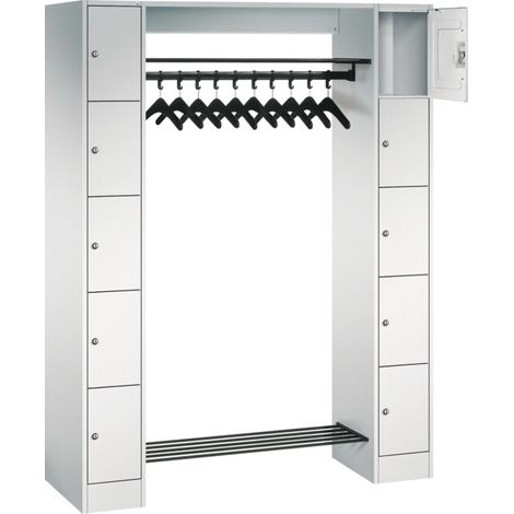 C+P Armoire ouverte avec casiers pour 10 personnes, H1950xL1430xP480mm avant gris clair corps gris clair gris clair
