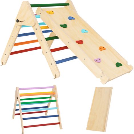 Gioco da Arrampicata per Bambini 18-48 Mesi con Triangolo e Pannello Scivolo ed Arrampicata in Legno di Pino Multicolore (1/5)