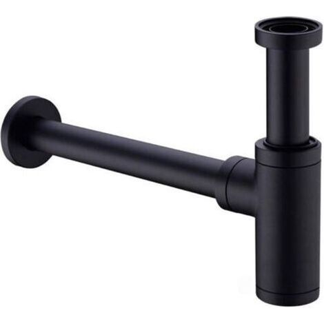 Laiton Siphon de Lavabo, Universel Syphon avec 200mm Tube d'extension, 1 1/4 x 32mm Réglable Sifon Anti Odeur Anti-fuite, Noir Mat (1/4)