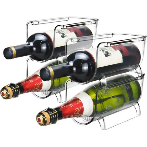 Stapelbares Flaschenregal für 4 Flaschen, transparenter Flaschenorganizer, universell für Küche, Kühlschrank und Weinkeller (1/5)