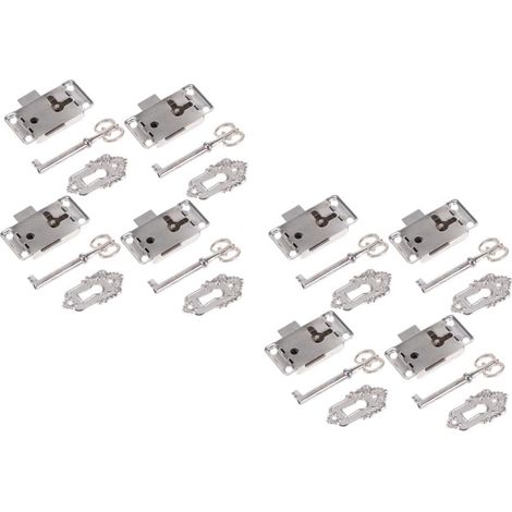 Ensemble de 8 verrous pour meubles avec clé, ferme, argent (1/5)