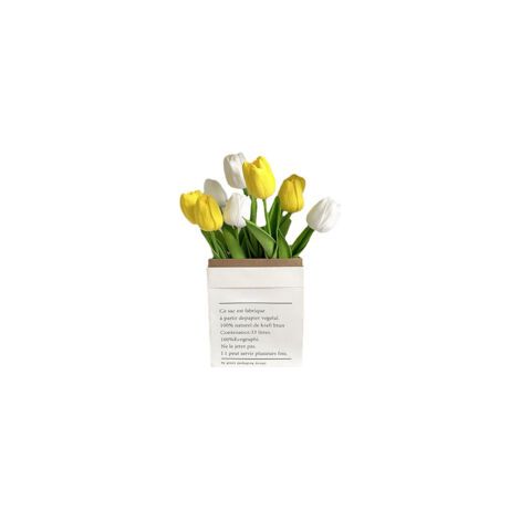 Fleurs artificielles style tulipe, détails soignés, couleurs vives et résistantes, fleurs en plastique blanches et jaunes pour bureau, salon et photographie. Idéales pour le bureau, le salon et la pho (1/5)