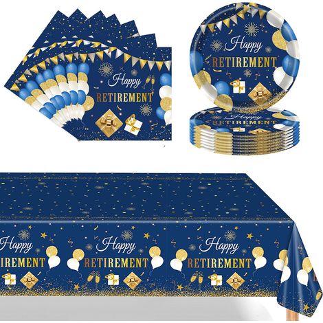 37 Pièces Vaisselle de Départ à La Retraite Bleu Marine en Papier,16xAssiettes en Papier,20xServiettes,Nappe,Ensemble de Vaisselle pour Articles de Fête de Départ à La Retraite pour Hommes Et Femmes