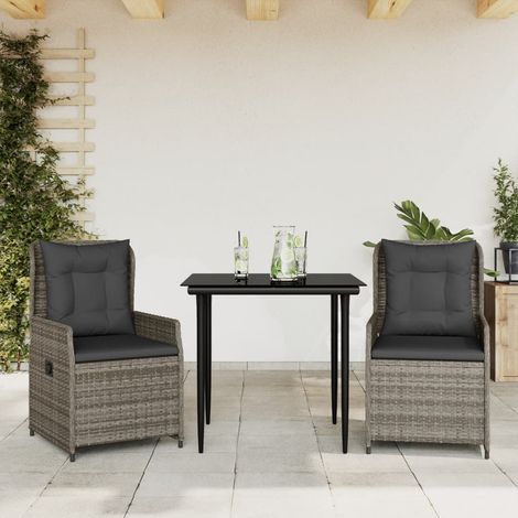 vidaXL 3 Piece Garden Dining Set with Cushions Grey Poly Rattan (1/5)