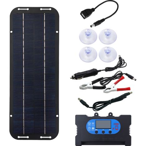 Kit de panneau solaire 6W 5V avec contrôleur de Charge 100A, rallonge et clip de batterie pour camping-car, voiture (1/4)