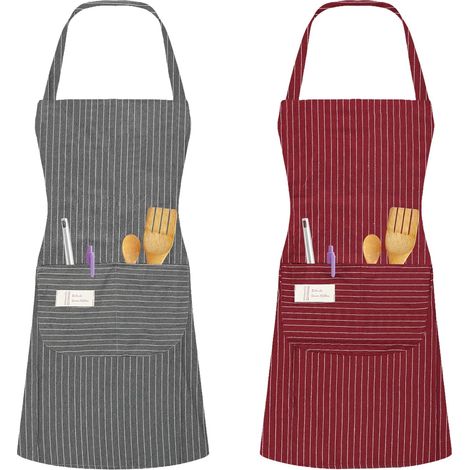 2 PCS Tablier De Cuisine, Tablier De Chef, pour Homme et Femme, Lavable en Machine, Tablier Pratique pour Cuisine, Restaurant, Café, Peinture (Gris (1/5)