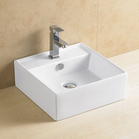 Lavabo cuadrado de cerámica blanca para instalación sobre encimera o suspendida 38 cm de GME