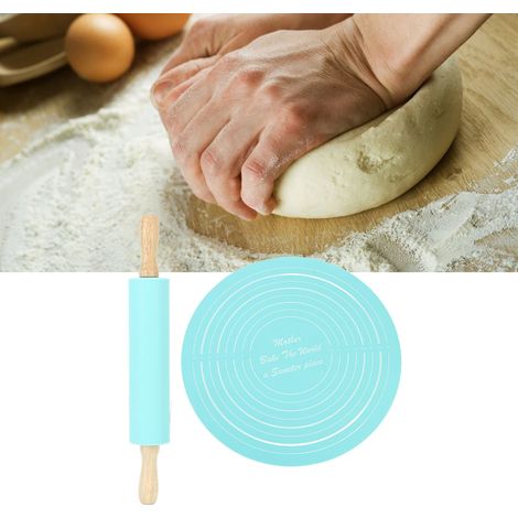 Großes zweiteiliges Gebäckwerkzeug-Set: Silikon-Nudelholz, Knetmatte, blau. (1/5)