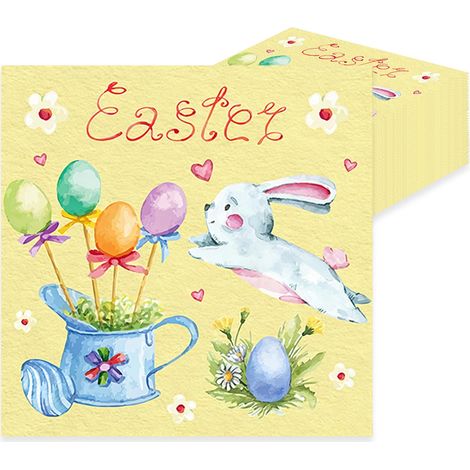 Lot de 60 serviettes de Pâques - Motif lapin et poussins - En papier - 2 couches - Décoration de table de Pâques - Jaunes - Pour décoration de table de printemps, fête, petit déjeuner - Serviettes de (1/5)