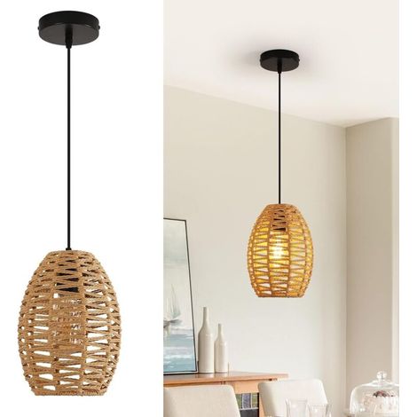 Suspension tissée à la main - avec câble ajustable, idéale pour le salon, la salle à manger, la cuisine ou la chambre - marron (1/5)