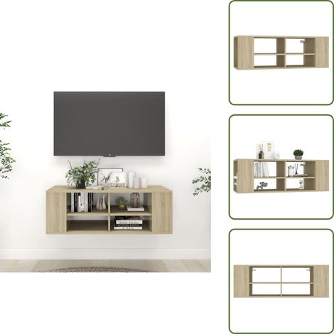 The Living Store Mueble pared TV madera contrachapada roble Sonoma 102x35x35 cm - Mueble de pared
