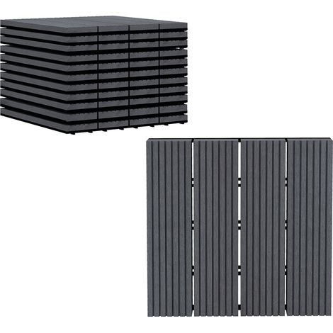 Set 11 Piastrelle per Esterni ad Incastro Antiscivolo in HDPE Riciclato, 30x30x2.2 cm, Grigio