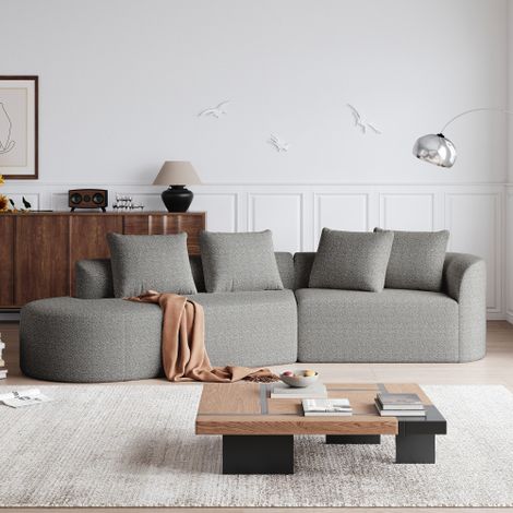 Chenille sofa Modernes, gepolstertes, übergroßes Ecksofa, 4-Sitzer, extra tiefer und breiter Sitz, geschwungene Wolkencouch mit 4 Zierkissen, frei kombinierbares Sofa für Wohnzimmer und Schlafzimmer