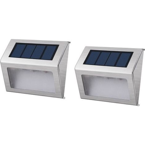 Pack de 2 Appliques LED solaires WALLY Lumisky® blanc-froid-6000k - alu-brosse (1/10)