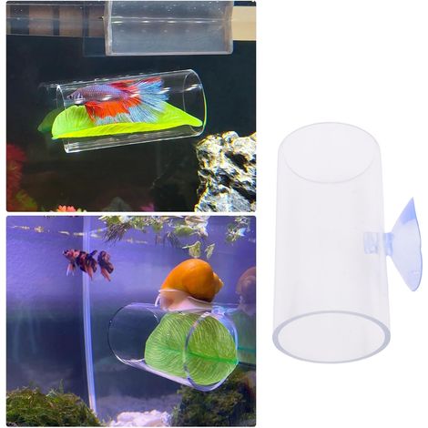 Túnel de descanso para peces betta con ventosa de fijación, tubo de plástico transparente de alta calidad para acuarios, hábitat cómodo y superficie lisa. (1/5)