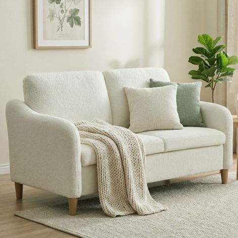 Canapé 2 places, canapé de salon en tissu bouclette avec coussins inclus, assise rembourrée, 137 x 69 x 82 cm, crème (1/5)