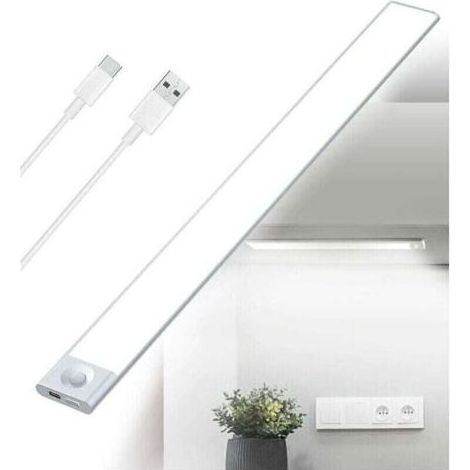 Reglette LED Cuisine Sous Meuble Rechargeable USB, 2500mAh 40cm Dimmable Lampe Placard Detecteur de Mouvement Barre LED Sans Fil Rechargeable Lumiere Capteur PIR a Pile pour Escalier Interieur (1/4)