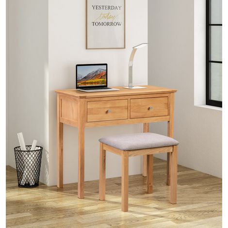 Hallowood Furniture Hereford Oak Dressing Table with 2 Drawers, Solid Wooden Dressing Tables, Vanity Desk, Wooden Console Table for Bedroom or Living Room Furniture (1/5)