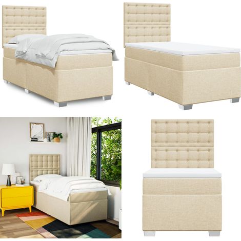 Sommier à lattes de lit avec matelas Crème 80x200 cm Tissu - Lit Double - Lit Plateforme - Matelas À Ressorts Ensachés - Literie - Chambre À Coucher - Home & Living (1/5)