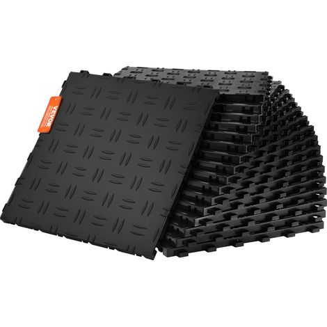 Dalles de garage emboîtables, lot de 25, revêtement de sol garage en PP, 305 x 305 x 13,4 mm, texture double face antidérapante, pour protection garages, sous-sols, ateliers de réparation, noir (1/5)