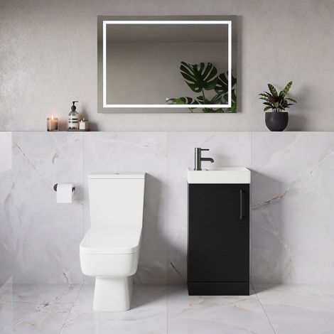 Napoli Cube Nero Oak 400mm Single Door Vanity Unit and Toilet Suite with Align Basin - 400mm - Gunmetal Grey 160mm Handle