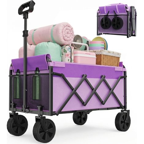 Geworzi Chariot de transport pliable – Charge max 100kg – Roues pivotantes 360° – Dimensions 74 x 46 x 96,5 cm Violet (1/5)